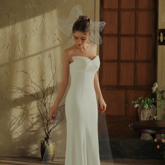 V391 Large Eye Mesh Butterfly Knot Long Veil New Style Photography Sample Outdoor Travel Wedding Dress Accessory