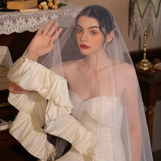 V524 Luxury Champagne Edged Bridal Veil Vintage Style Wedding Dress Photography Outdoor Shooting Wedding Gown Accessory