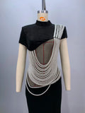 2024 New Celebrity Red Carpet Dress Women Sexy Short Sleeve Pearl Beading Bodycon Long Dress Evening Party Prom Outfit Vestido
