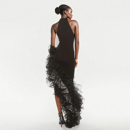 High Quality Women Sexy Off the Shoulder Bodycon Long Bandage Ruffles Dress Celebrate Evening Party Birthday Outfit