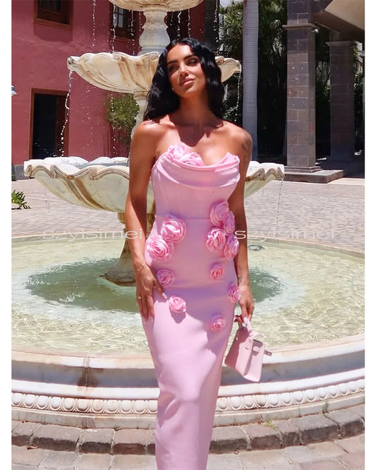 Customized Pink Mermaid Flowers Prom Dress Floor-Length vestidos de noche Luxury Sleeveless Formal Evening Dresses Luxury 2026