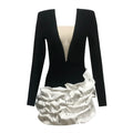 High Quality Black Color Women Long Sleeve Sexy V-Neck Bodycon Mini Bandage Dress Celebrate Evening Party Birthday Dress black