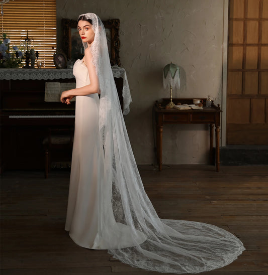 V528 Lace Eyelashes Wedding Dress Main Gown Vintage Fairy Tale Long Train Church Outdoor Wedding Dress Accessories for Brides