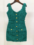 2024 Elegant Women's Button Design Dress Camisole Sleeveless Slimming Mini Dress Celebrity Cocktail Evening Party Vestidos green