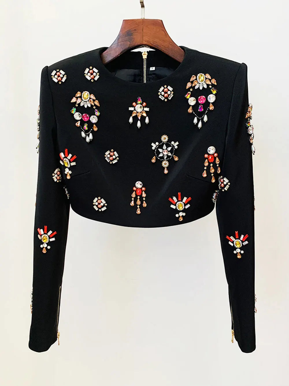 2024 Elegant Women's Light Luxury Nail Bead Short Skirt Set O-neck Long Sleeve Ultra Short Top+Mini Skirt Two piece Set